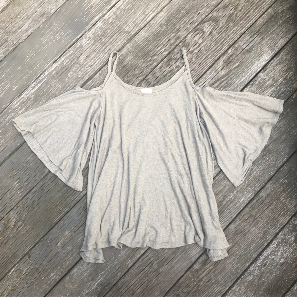 Francesca’s cold shoulder flare sleeve sweater